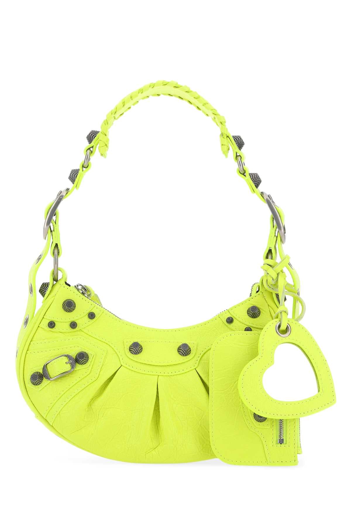 Fluo Yellow Nappa Leather Le Cagole Xs Shoulder Bag 7206 Borse A Mano