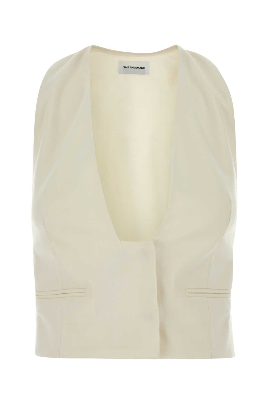 The Andamane Vest Exterior: 55% Polyester 45% Virgin wool 2% Elastane; Lining: 70% Acetate 30% Polyester vest in ivory