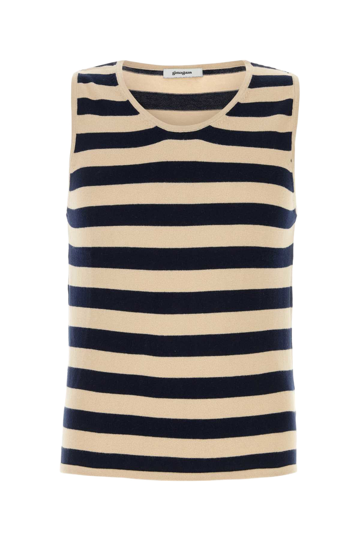 Embroidered Cotton Leo Tank Top Beige Exterior: T-shirt