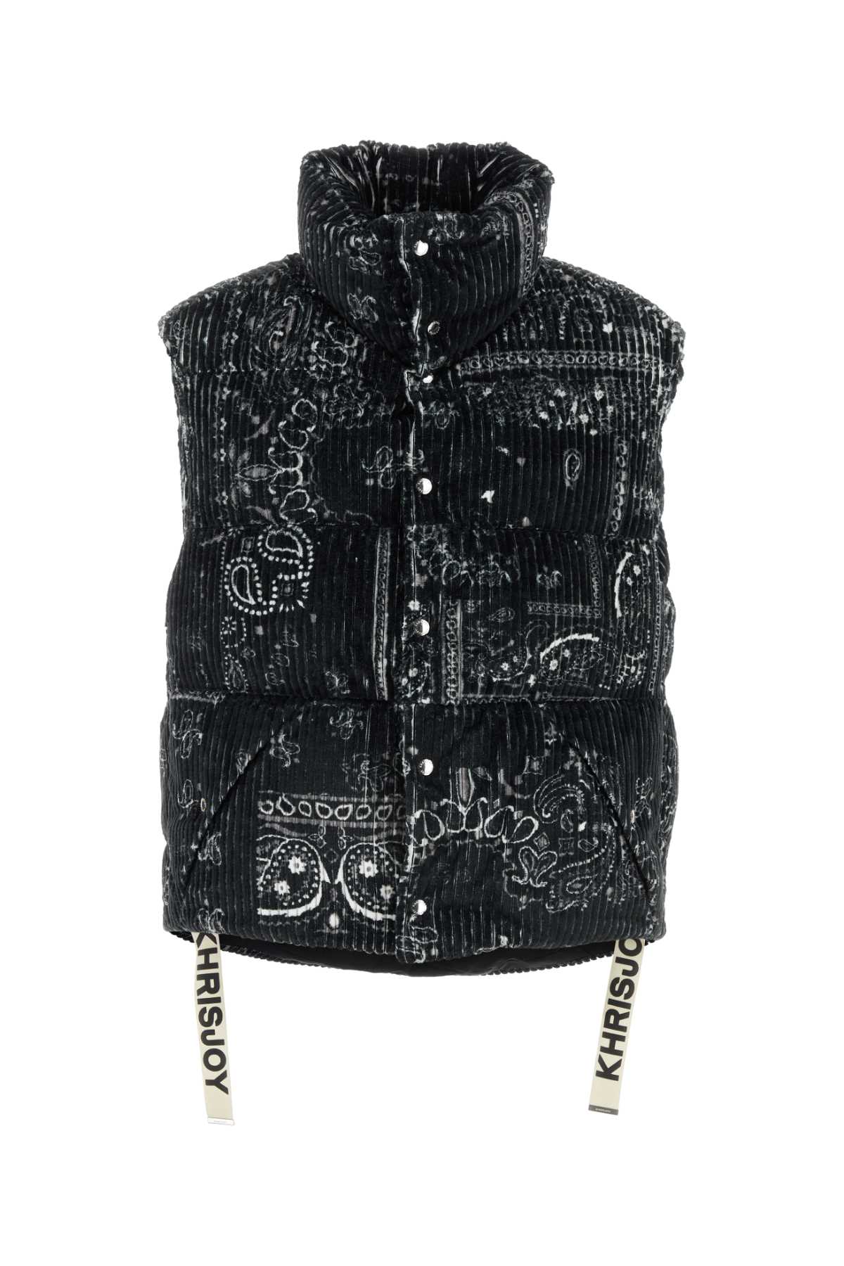 Printed Corduroy Oversize Sleeveless Down Jacket Black Piumini