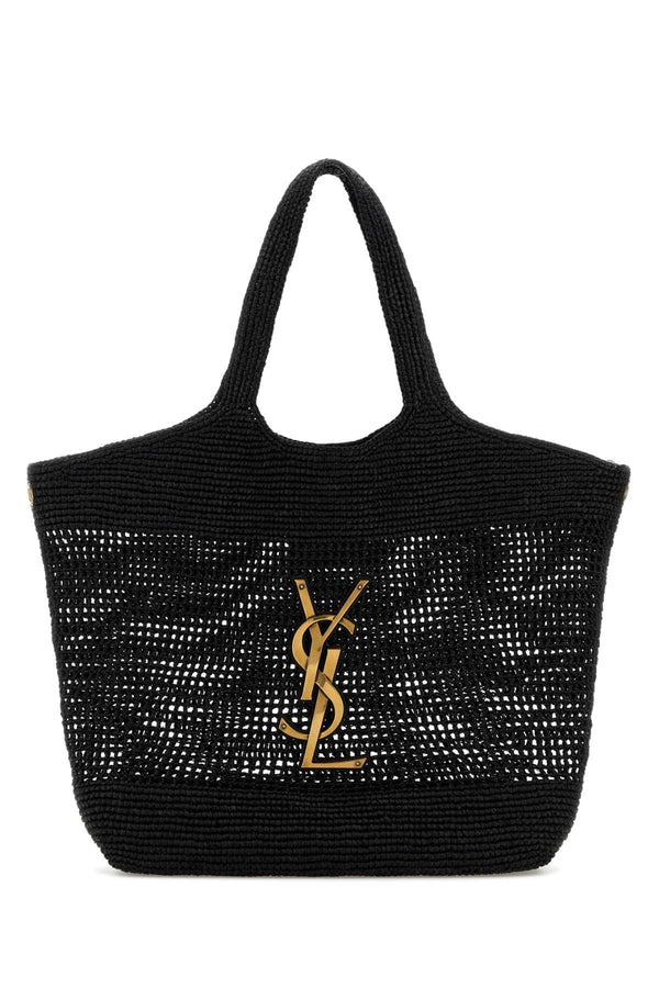 Saint Laurent Icare Exterior: 100% Raffia tote bag in black