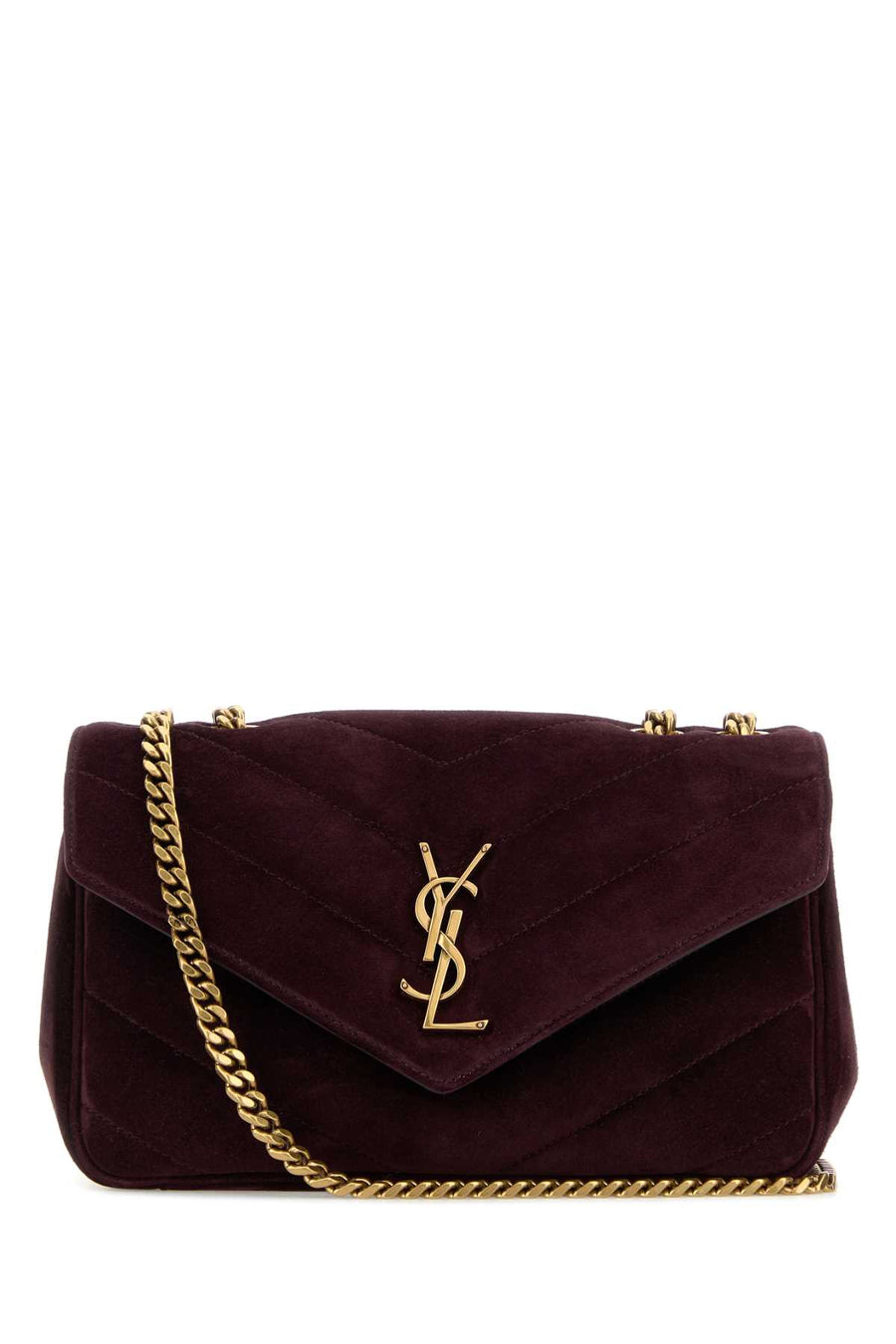 Saint Laurent Loulou Exterior: 100% Calf Suede; Lining: 100% Fabric; Finishing: Antiqued golden brass shoulder bag in purple