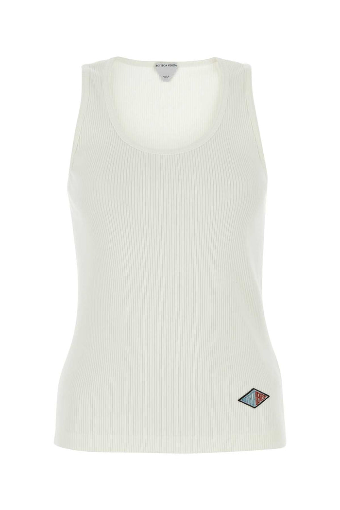 White Stretch Cotton Tank Top Chalk Exterior: Elastane Maglie