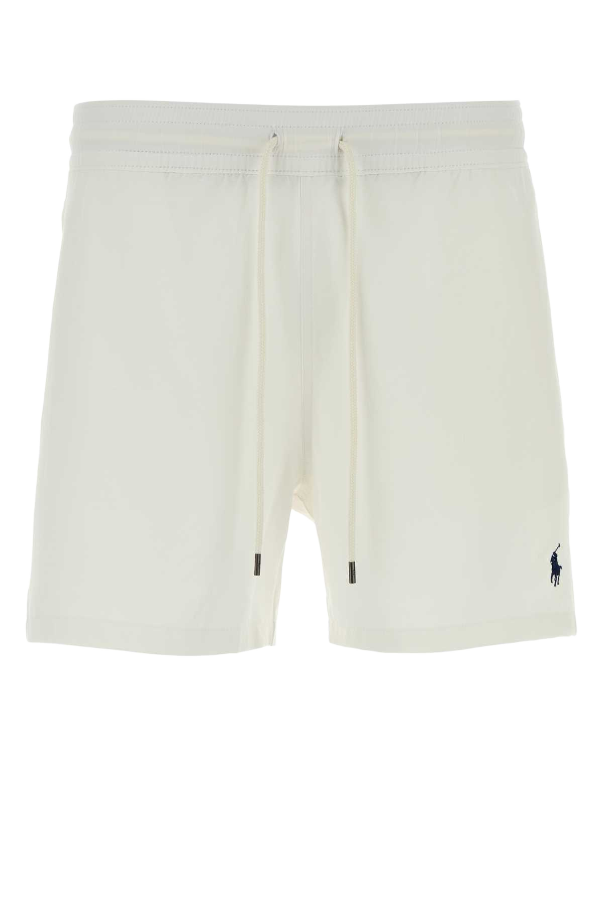White Stretch Polyester Swimming Shorts Costumi Da Bagno