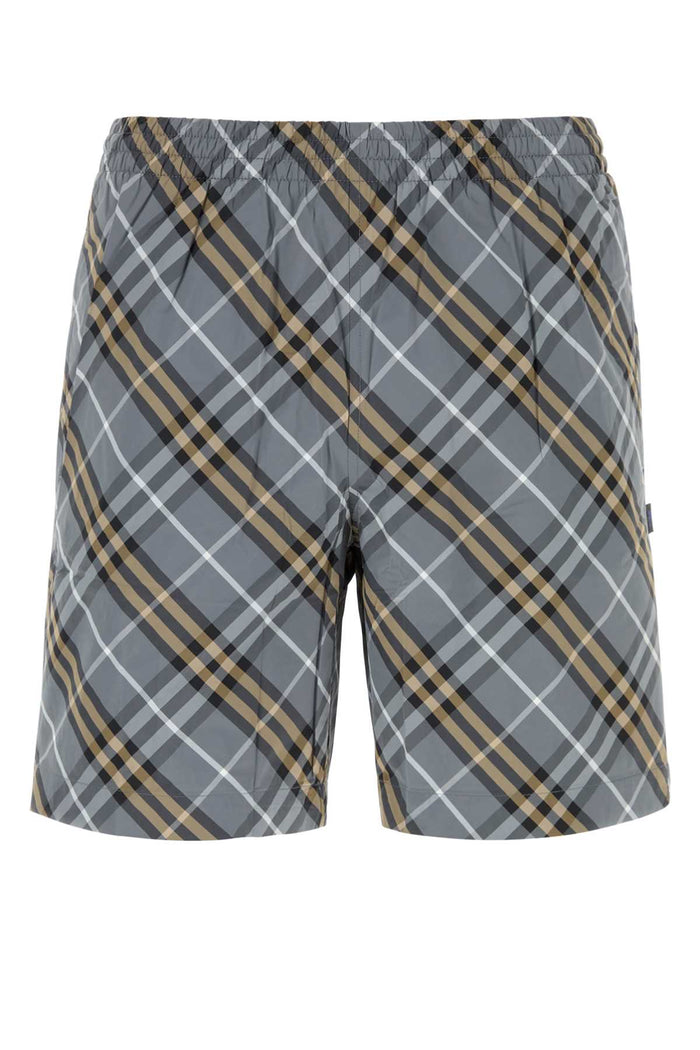 Embroidered Nylon Swimming Shorts Waveblueipcheck Costumi Da Bagno