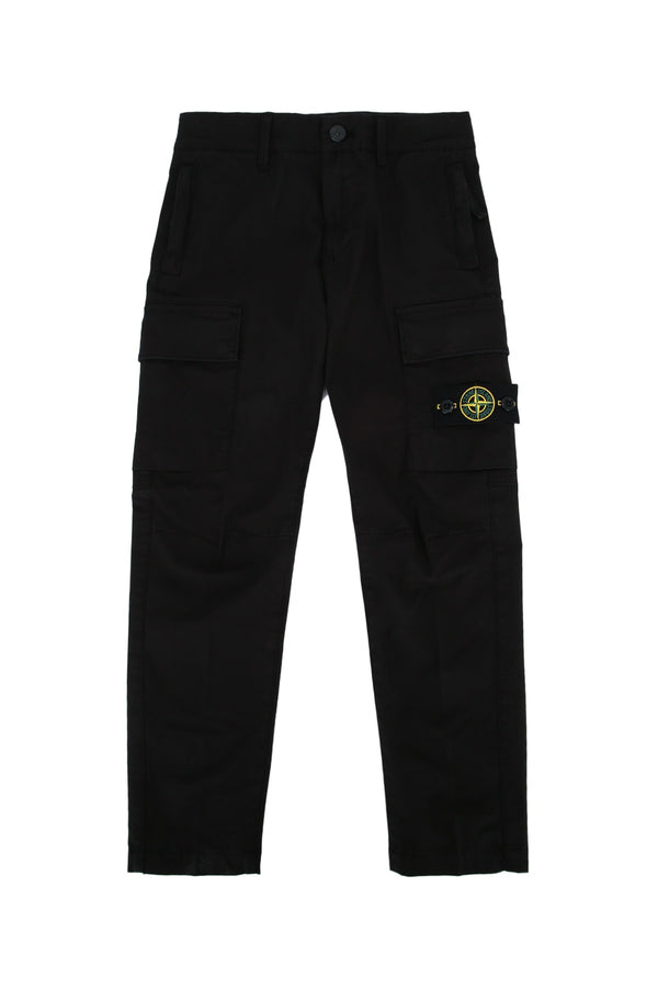 Stone Island Kids 95% Cotton cargo pants in black