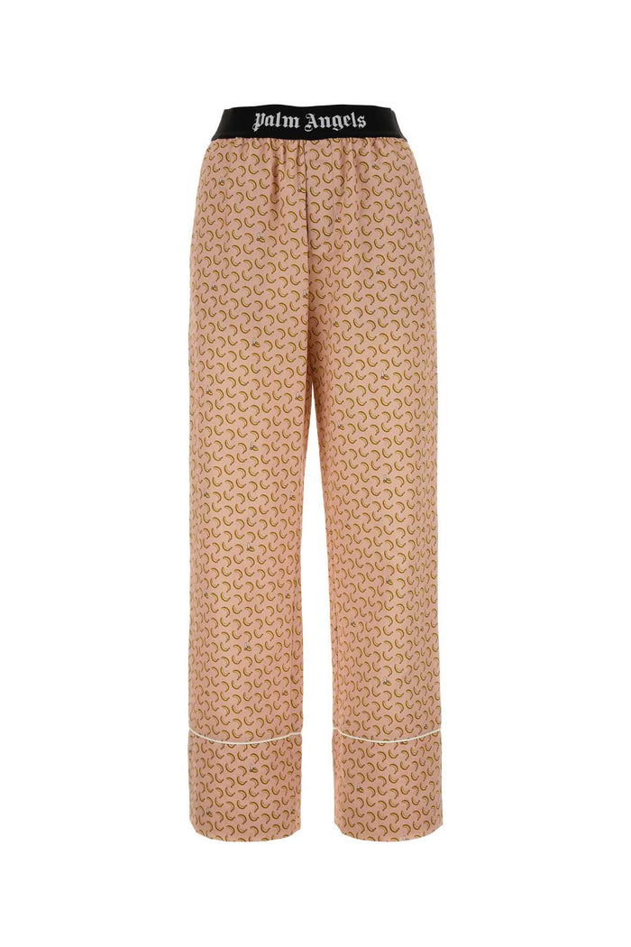 Printed Linen Blend Wide-Leg Pant Pinkyellow Exterior: Cotton Pantaloni