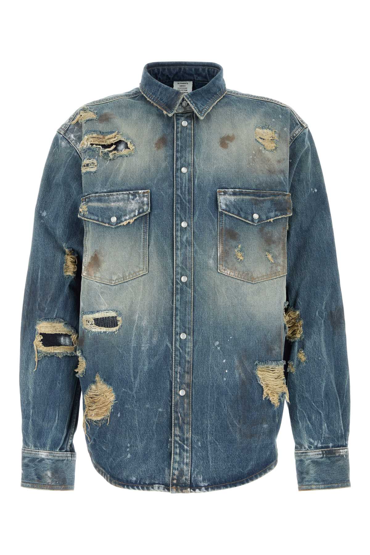 Denim Shirt Distressedblue Exterior: Cotton Camicie