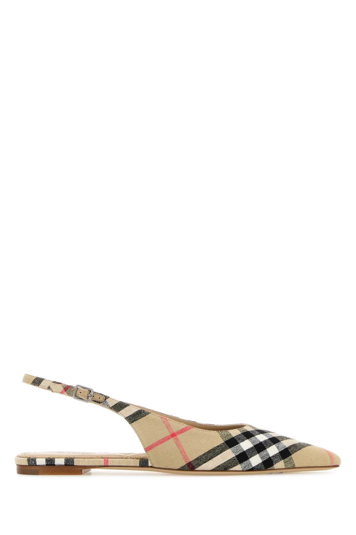 Embroidered Fabric Ballerinas Sand Linen Elastane Ballerine