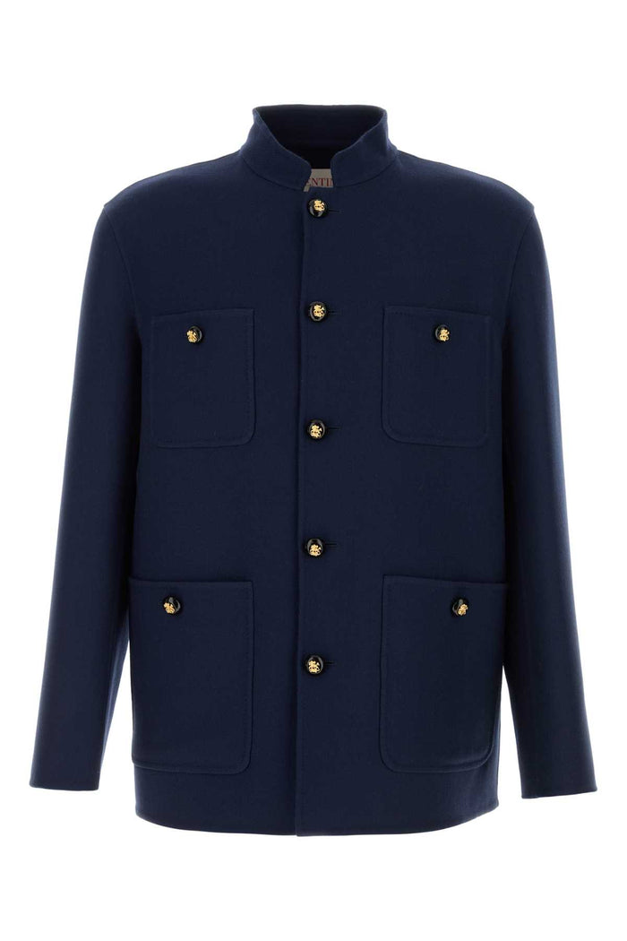 Navy Blue Wool Blend Jacket Indaco Exterior: Virgin Silk Giubbini