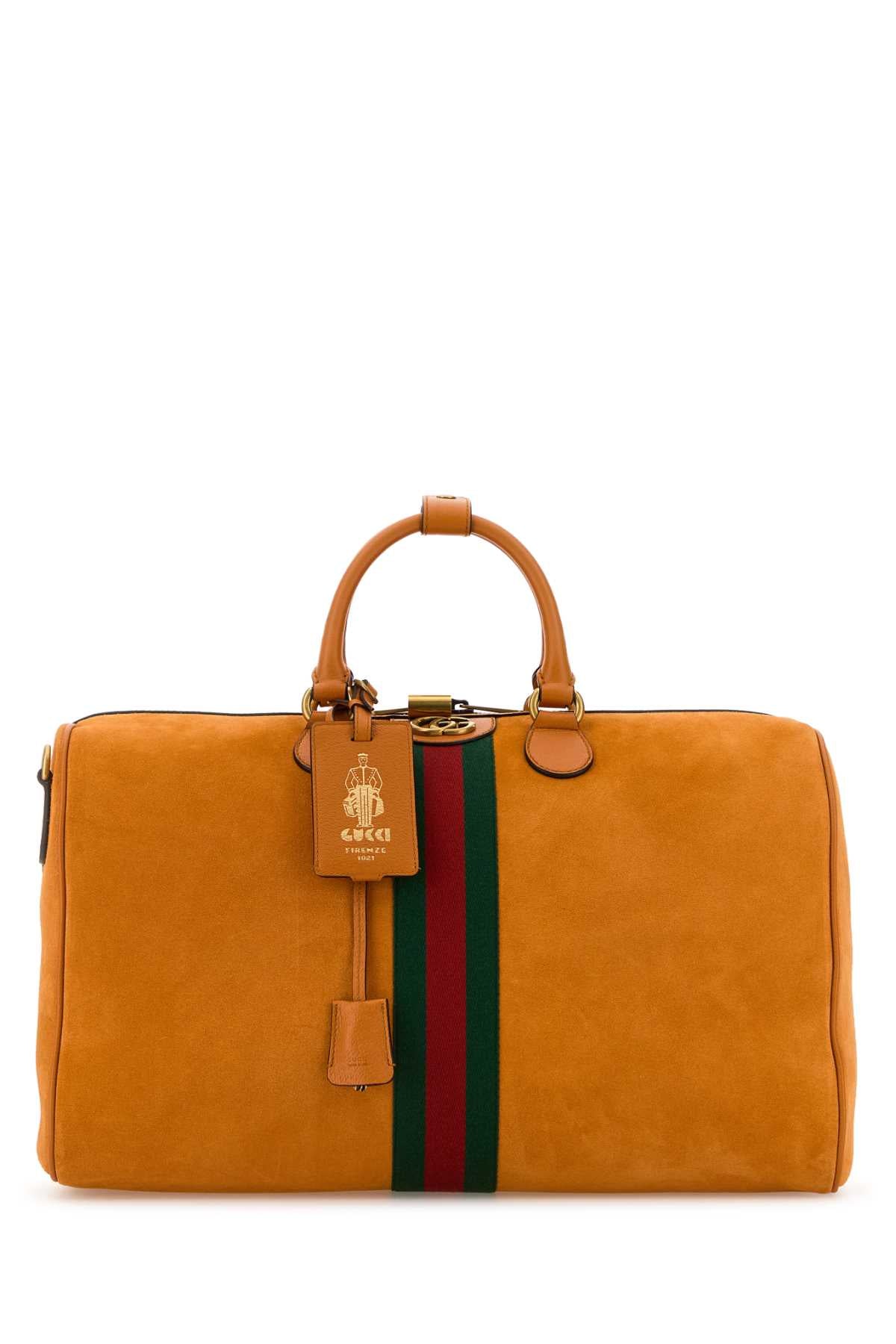 Orange Suede Medium Gucci Savoy Travel Bag Brown Borse Da Viaggio