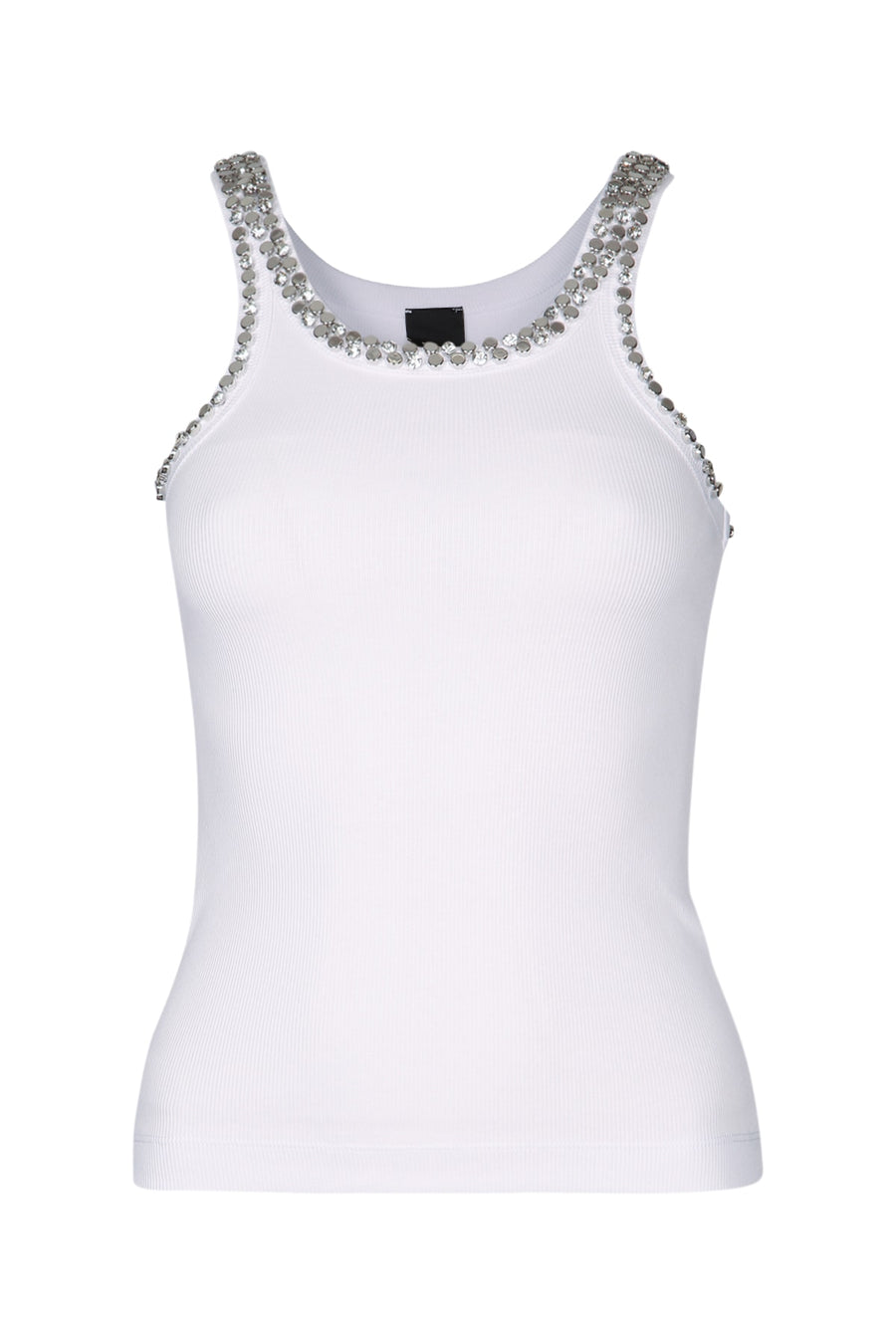 Pinko Canotta Ribbed knit with crystal embellishment tank top in white