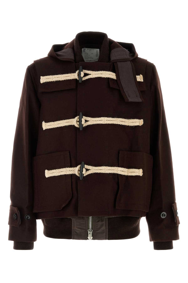 Sacai Exterior: 100% Wool jacket in brown