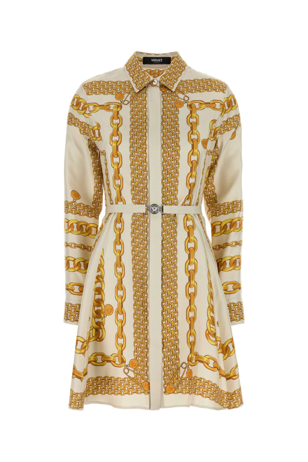 Printed Silk Dress Bonegold Exterior: Cotton Abiti