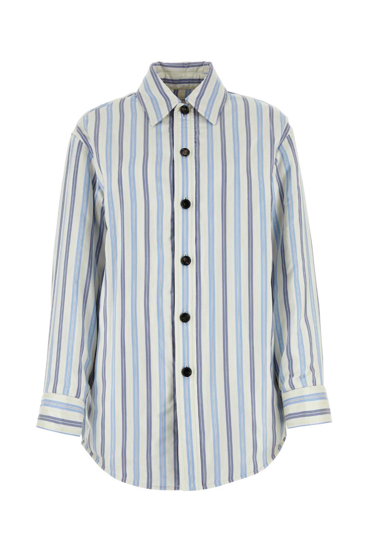 Embroidered Silk Oversize Padded Shirt Lightblue Camicie