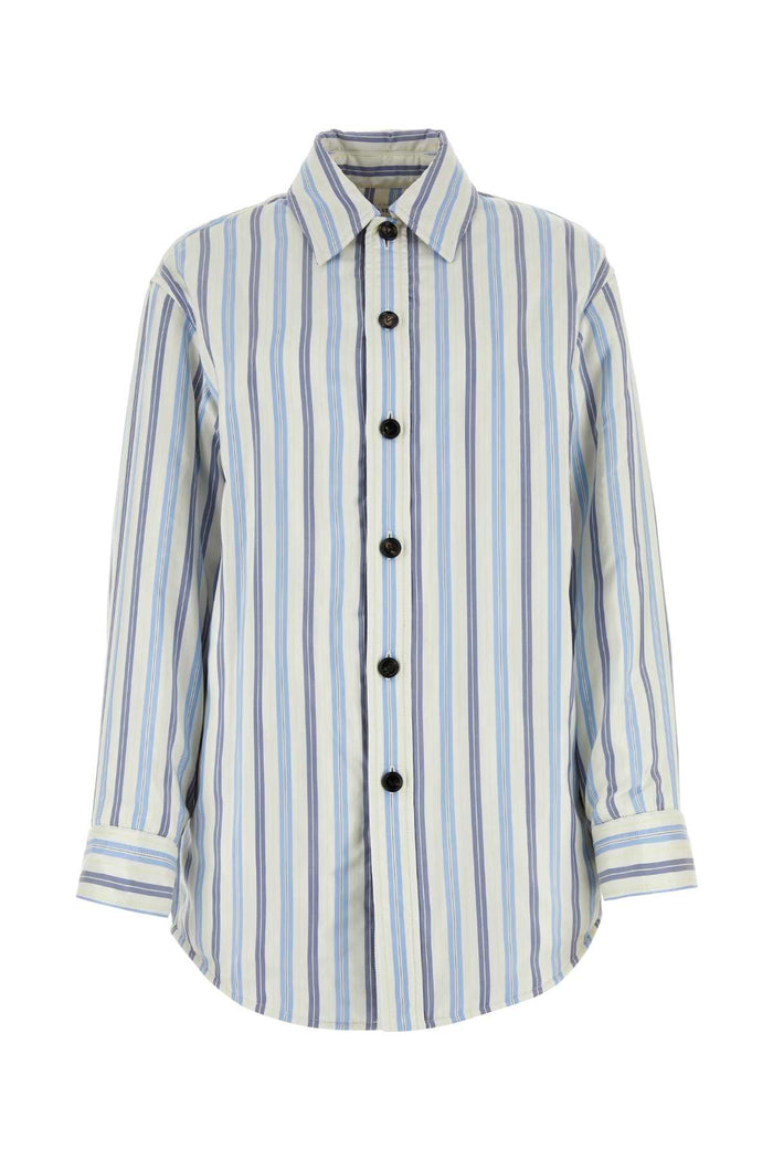 Embroidered Silk Oversize Padded Shirt Lightblue Camicie