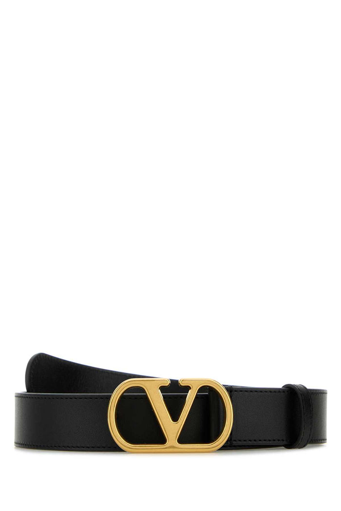 Black Leather Vlogo Belt Nero Calf - Bos Taurus Cinture