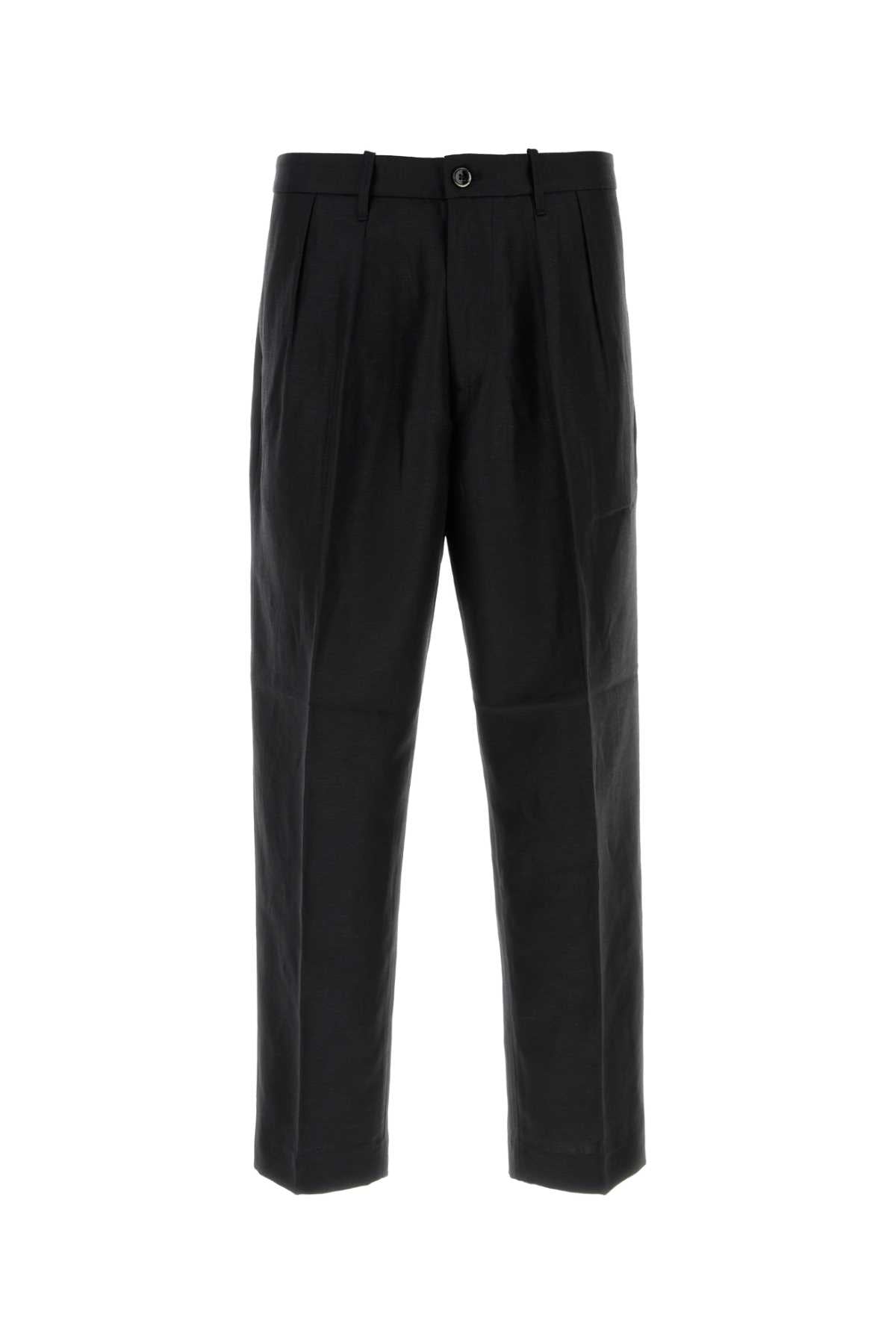 Black Twill Wide-Leg Kai Pant Nero Exterior: Wool Linen Pantaloni