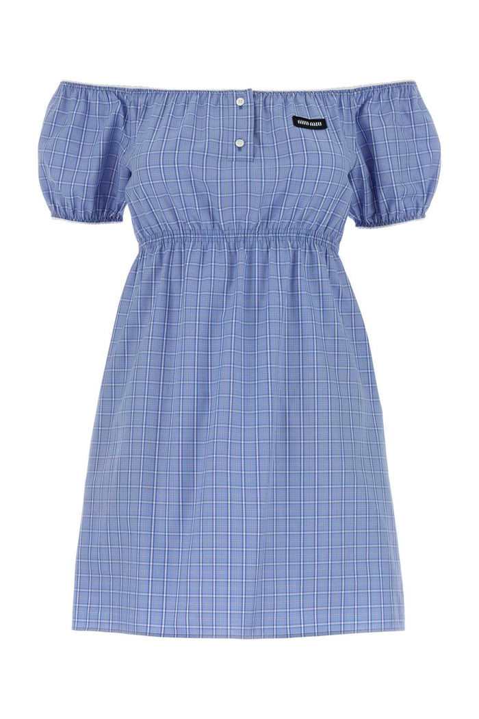 Embroidered Poplin Mini Dress Celeste Exterior: Cotton Abiti