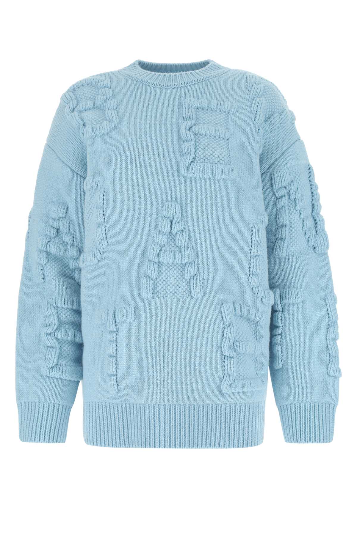 Light Blue Stretch Wool Blend Shetland Alphabet Oversize Sweater 8955 Exterior: Elastane Nylon Maglieria