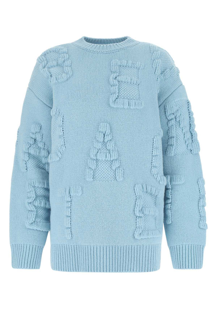 Light Blue Stretch Wool Blend Shetland Alphabet Oversize Sweater 8955 Exterior: Elastane Nylon Maglieria