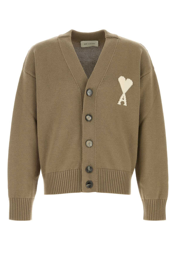 AMI Paris With 53% Virgin wool cardigan in beige