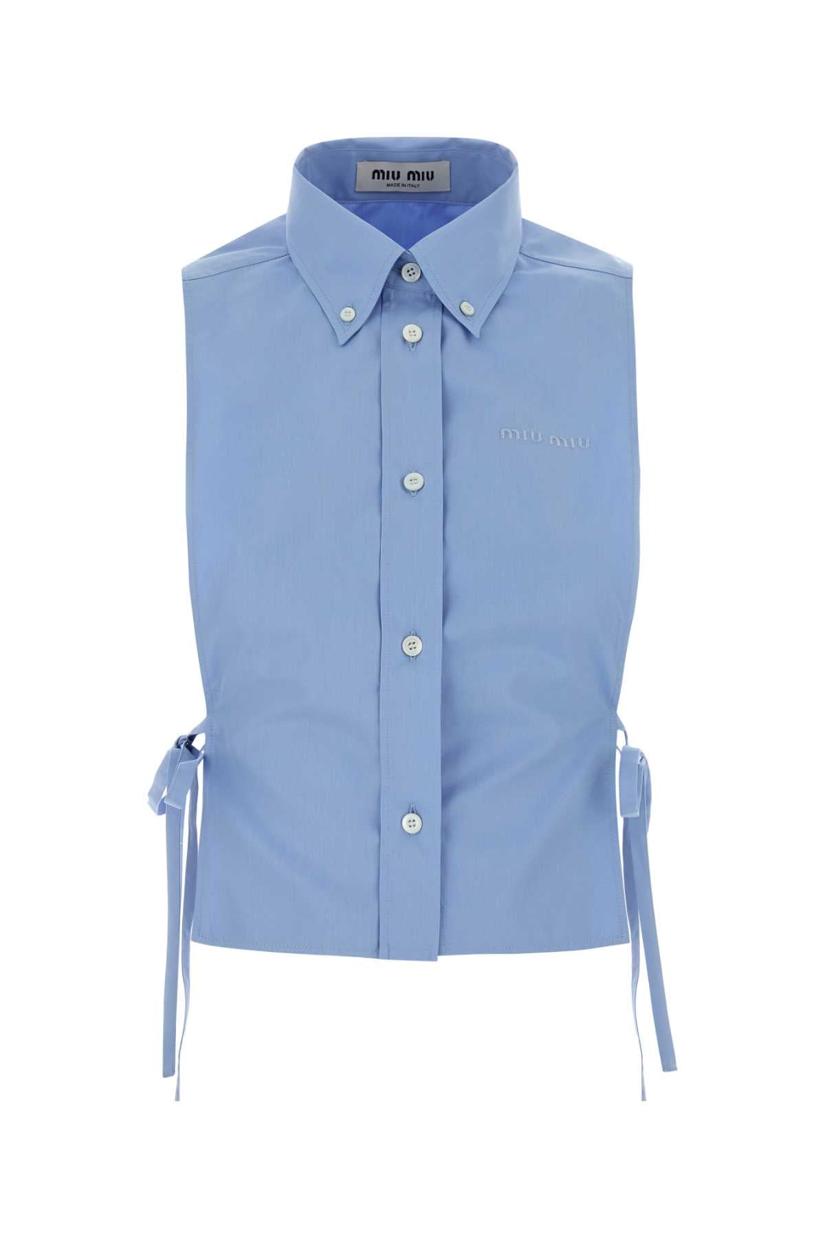Cerulean Blue Poplin Shirt Celeste Exterior: Cotton Camicie