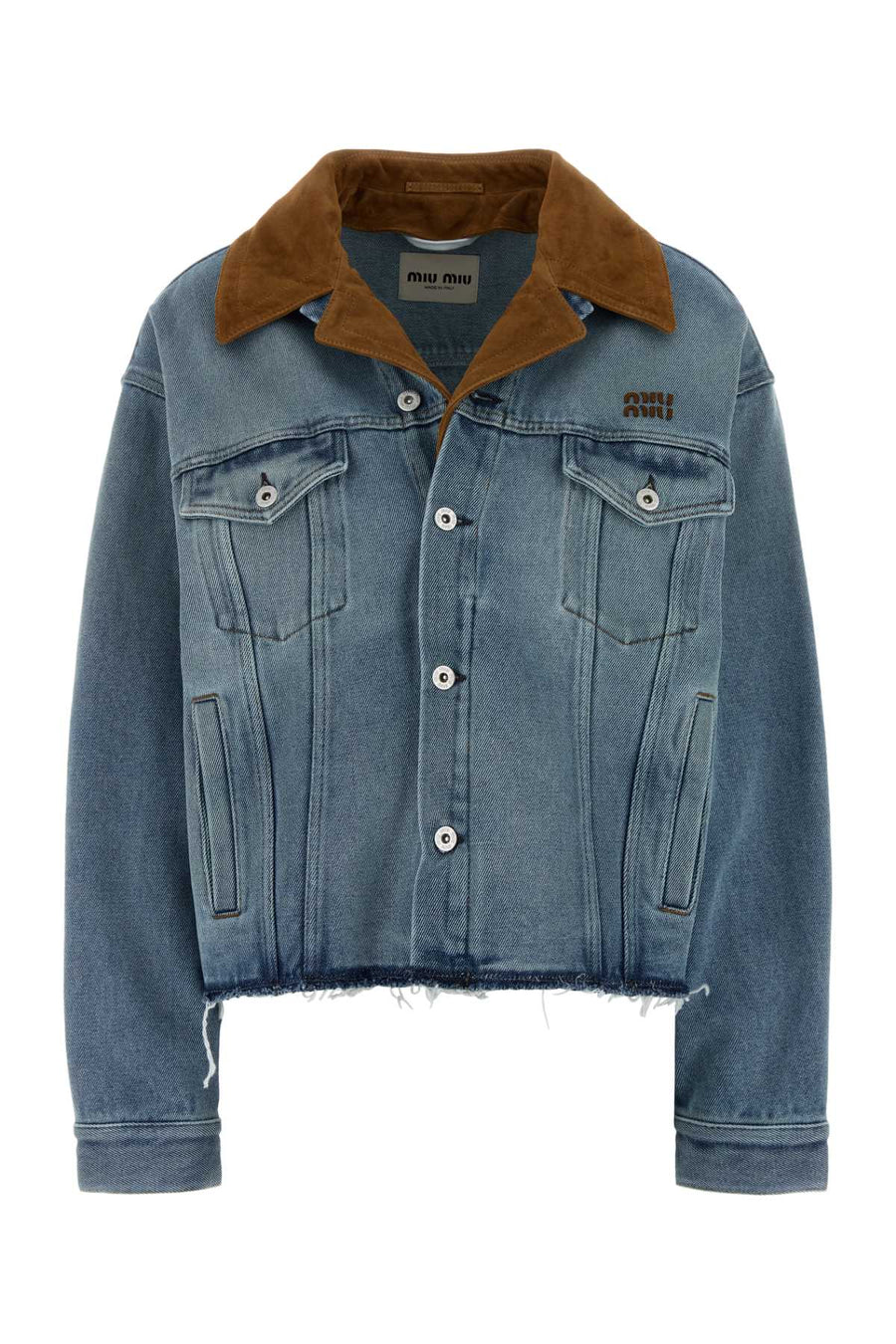 Miu Miu Exterior: 100% Cotton; Collar: Suede jacket in blue