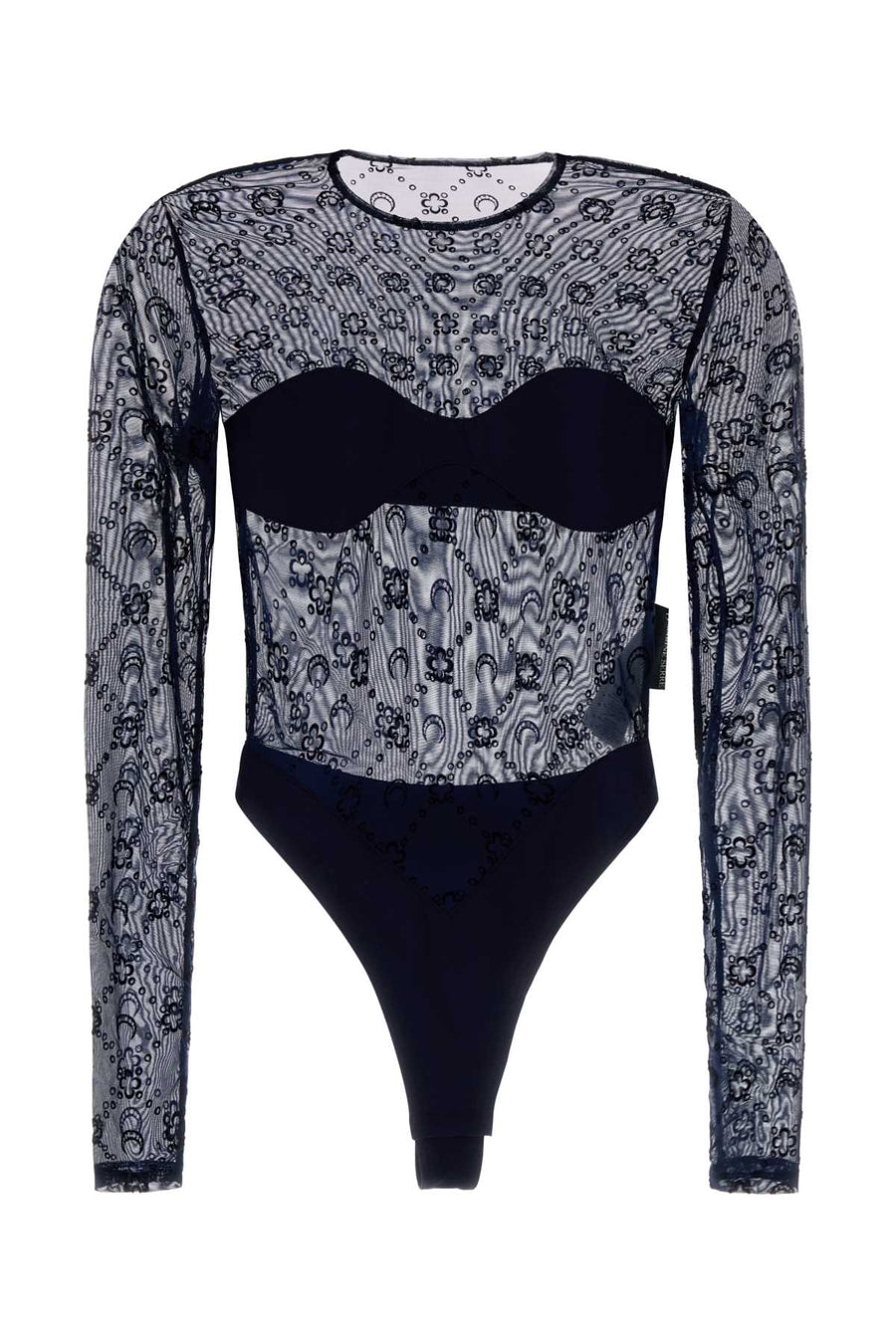 Marine Serre Mesh 86% Recycled nylon bodysuit in navy
