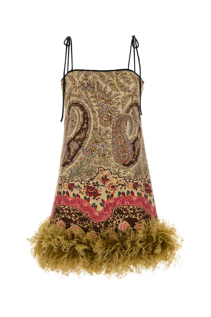 Printed Silk Mini Dress Almondbeigemulticolor Abiti