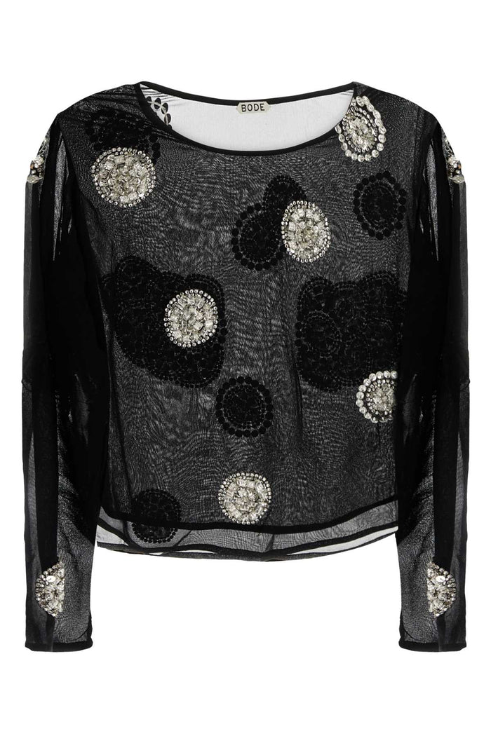 Black Crepe Brooch Top Exterior: Silk Lining: Maglie
