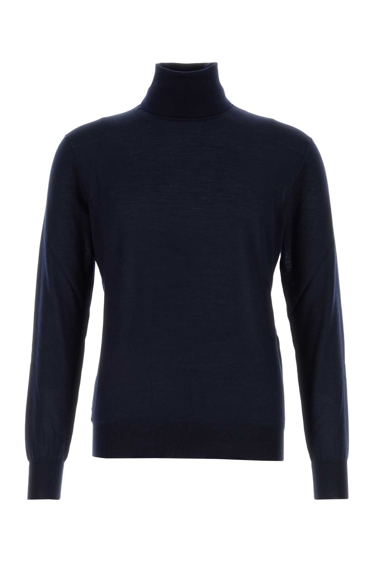 Navy Blue Cashmere Blend Sweater Bleunuit Exterior: Wool Silk Maglie