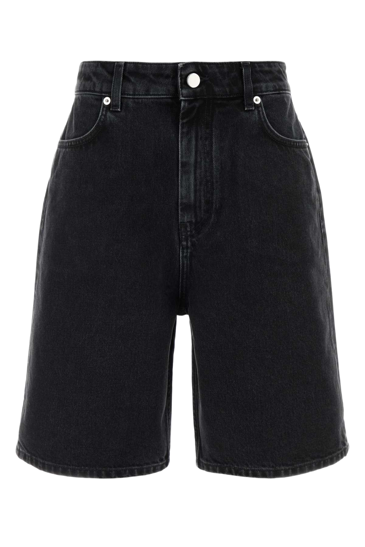 Black Denim Isu Bermuda Shorts Washedgrey Exterior: Cotton