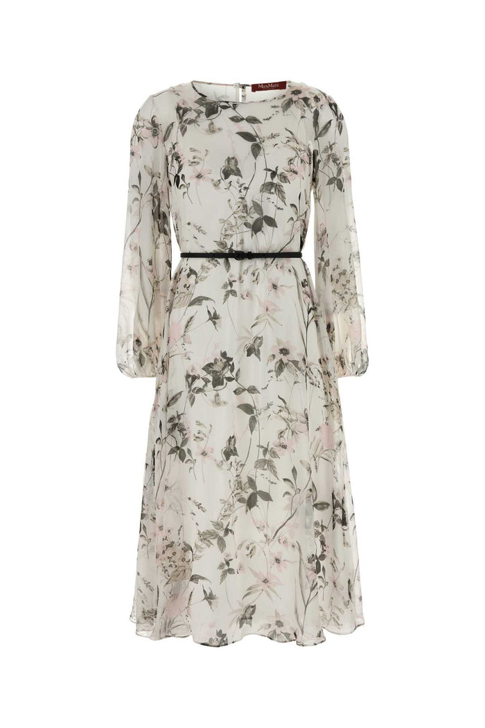 Printed Silk Campo Dress Bianco Abiti