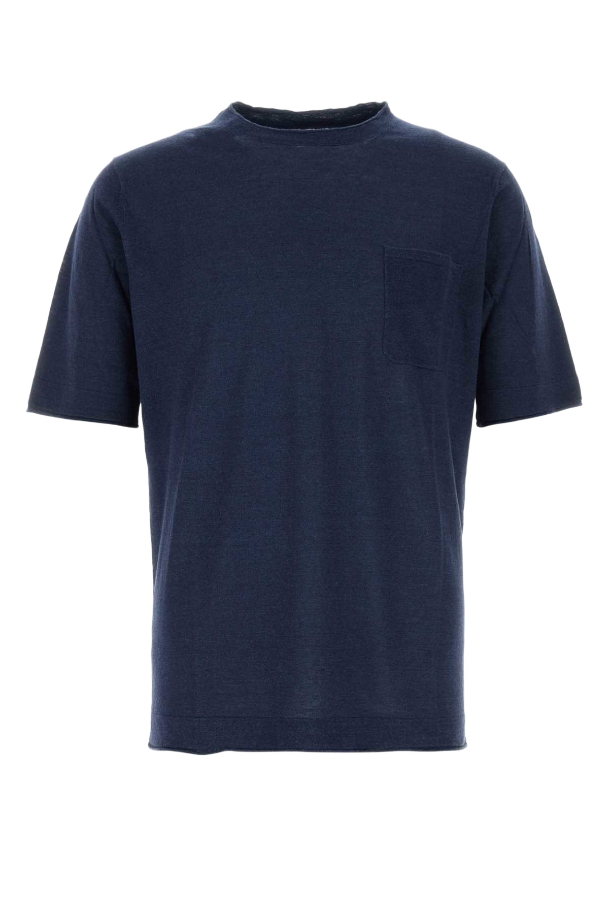 Navy Blue Knit T-Shirt Blu Exterior: Linen Cotton