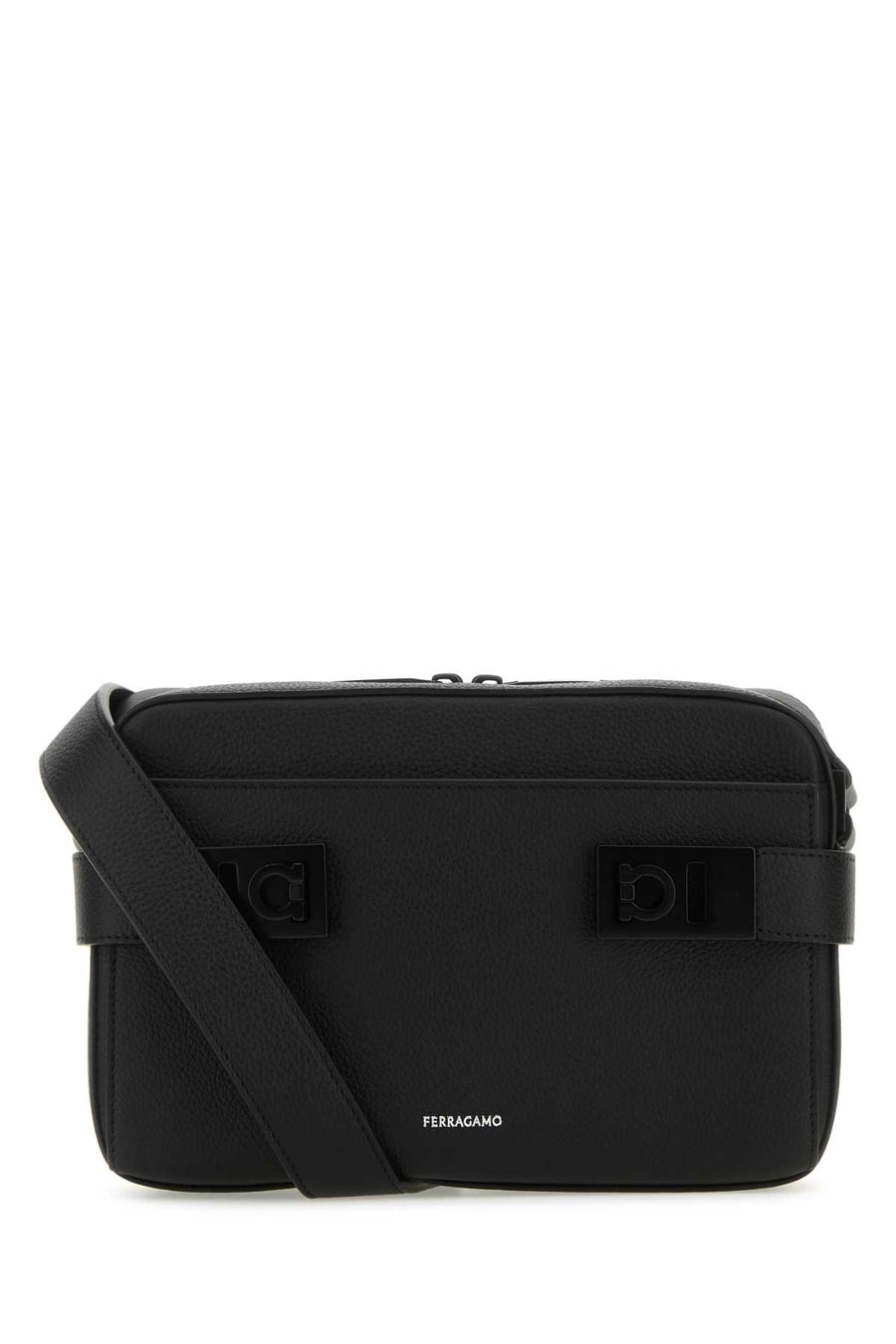 Ferragamo Nero Exterior: 100% Calf; Lining: 100% Fabric; Finishing: Silver metal crossbody bag in black