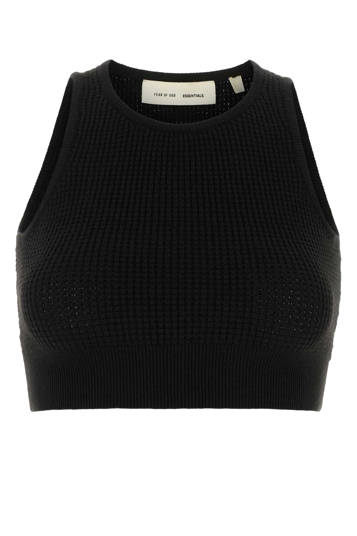Black Polyester Blend Crop-Top Vintageblack Exterior: Nylon Maglie