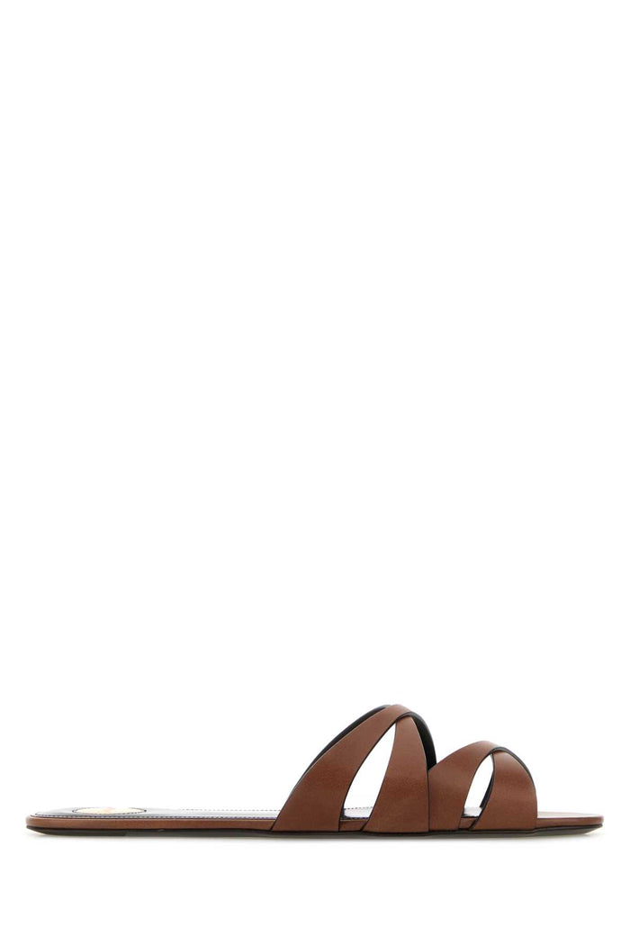 Brown Leather Chandelle Slippers Bruciato