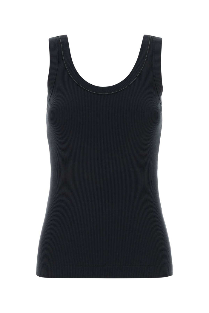 Dark Blue Stretch Cotton Tank Top C4224 Exterior: Elastane Maglie