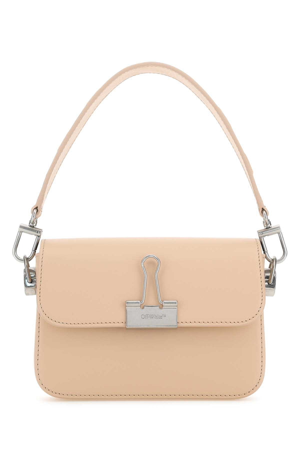 Off-White Exterior: 100% Calf Lining: 100% Fabric Finishing: Antiqued silver metal shoulder bag in beige