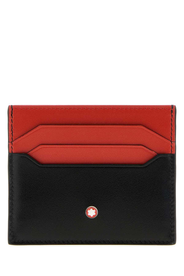 Montblanc 100% Leather; Silver metal finishing card case in black