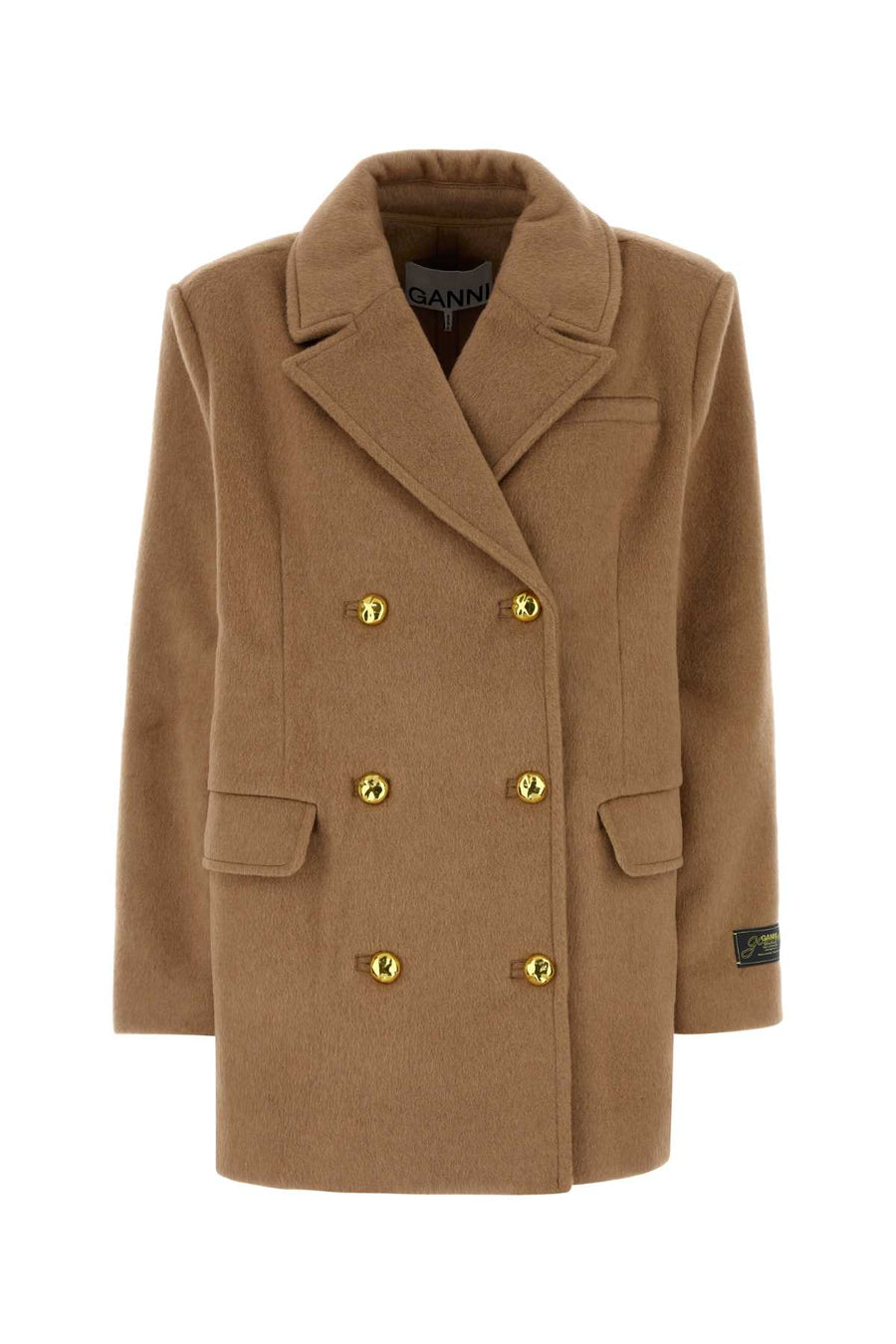 Ganni 74% Wool 17% Polyester 7% Lyocell 1% Acrylic 1% Nylon coat in beige