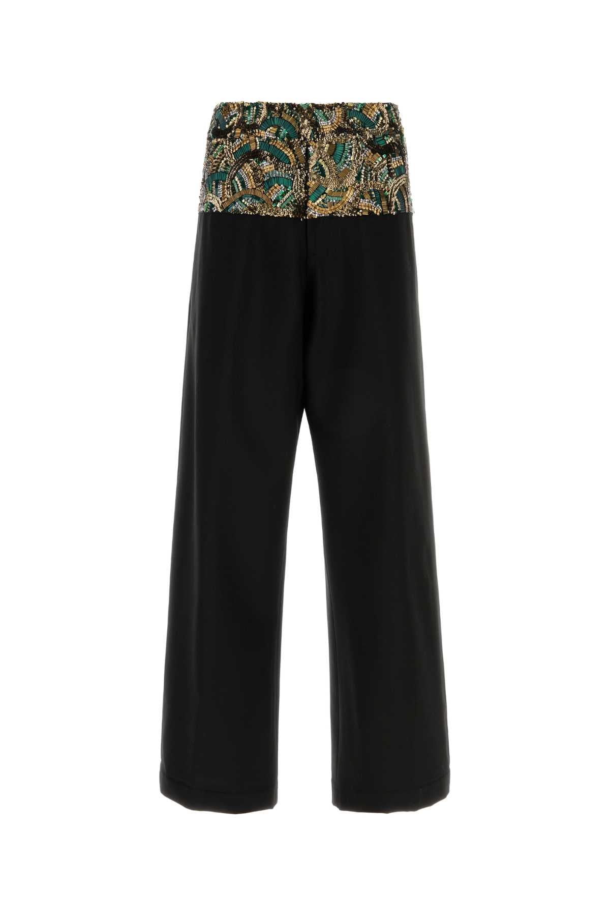 Black Twill Wide-Leg Pablo Pant Exterior: Wool Cotton Pantaloni