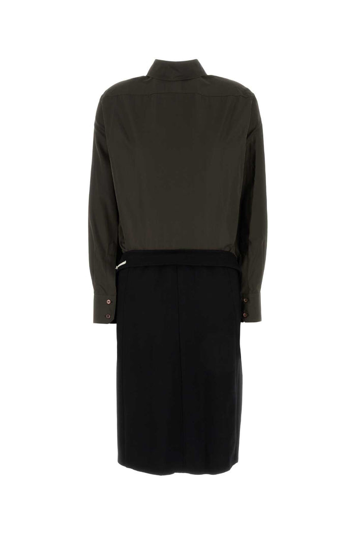 Two-Tone Poplin And Wool Shirt Dress Lightblue Abiti