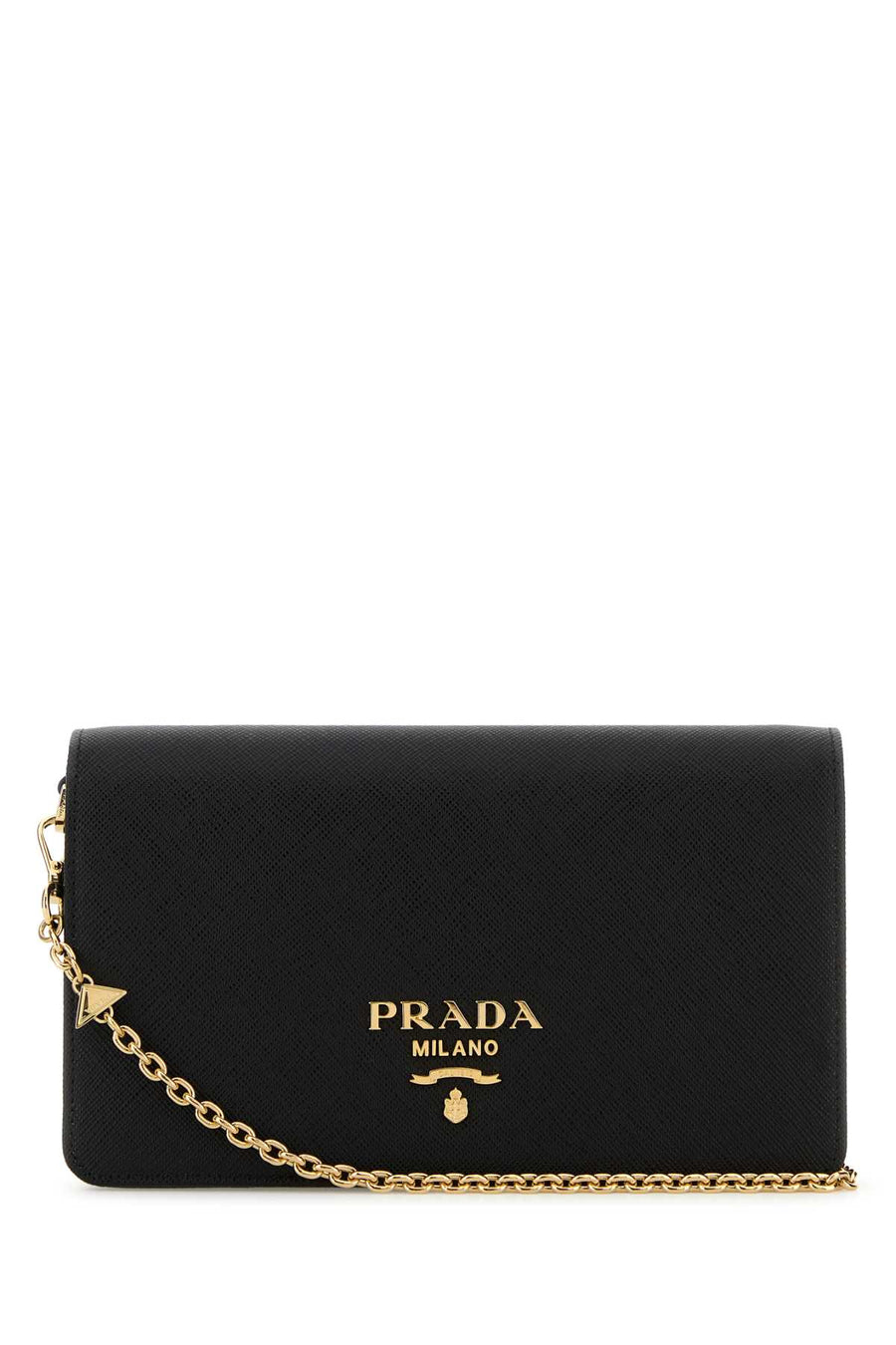 Prada Exterior: 100% Leather; Lining: 100% Leather; Hardware: Golden metal clutch in black
