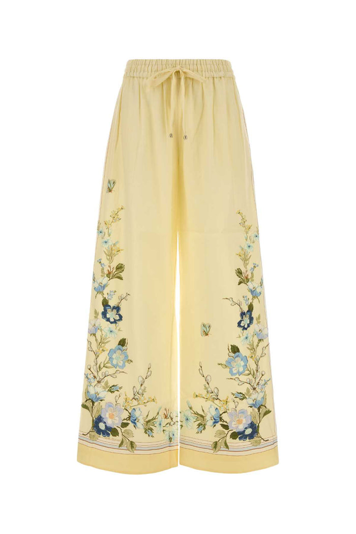Yellow Cotton Blend Wide-Leg Pant Exterior: Silk Pantaloni