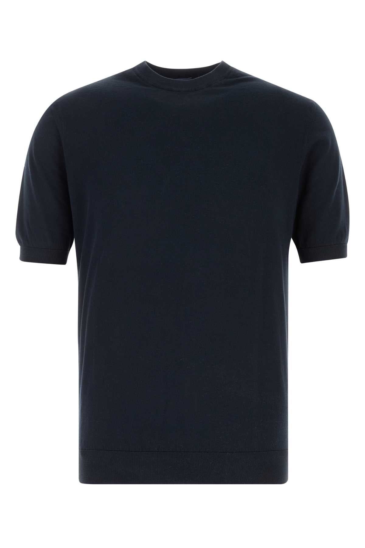 Navy Blue Cotton Sweater Blu Exterior: Maglieria