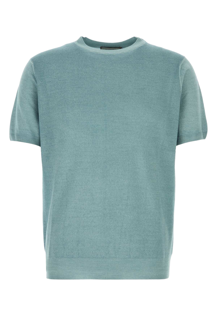 Light Blue Knit T-Shirt Verdeacqua Exterior: Wool Silk