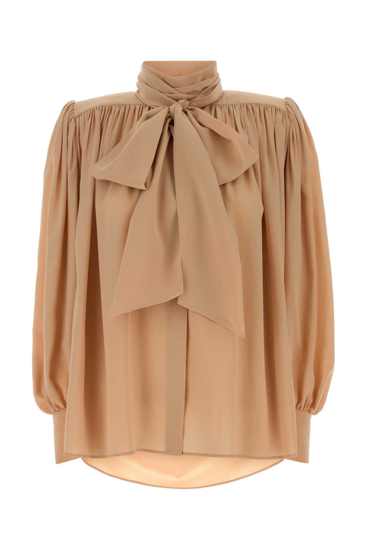 Powder Pink Crepe Blouse Sandbrown Exterior: Silk Maglie