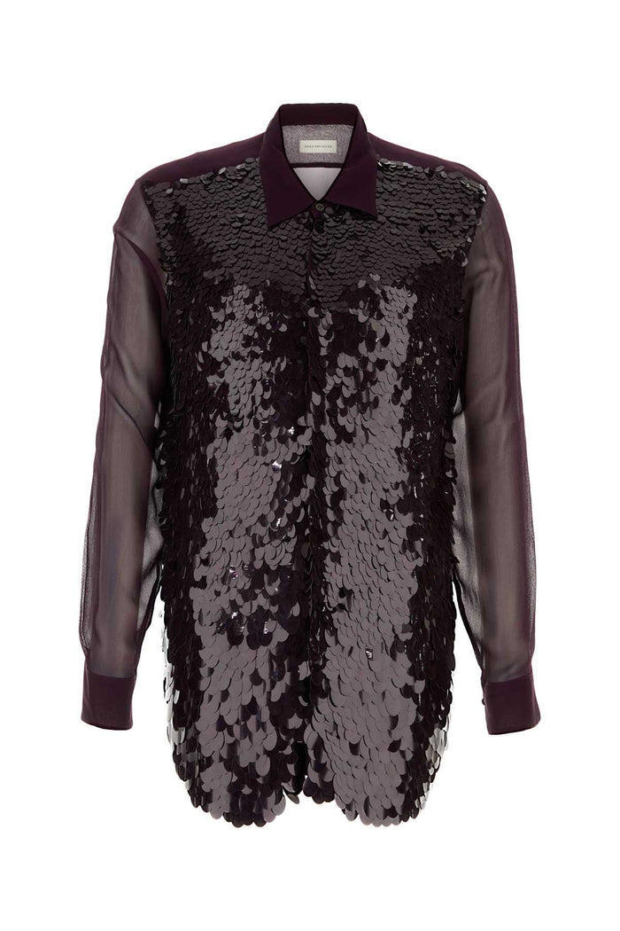 Purple Crepe Curles Shirt Burgundy Exterior: Viscose Camicie